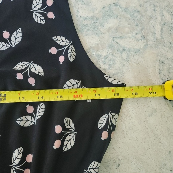 Anne Klein Dress Women 12 Black Pink Cherries Fit Flare Elastic Waist Feminine - Picture 10 of 11